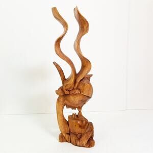 Carved wood kiss love sculpture 14 single piece